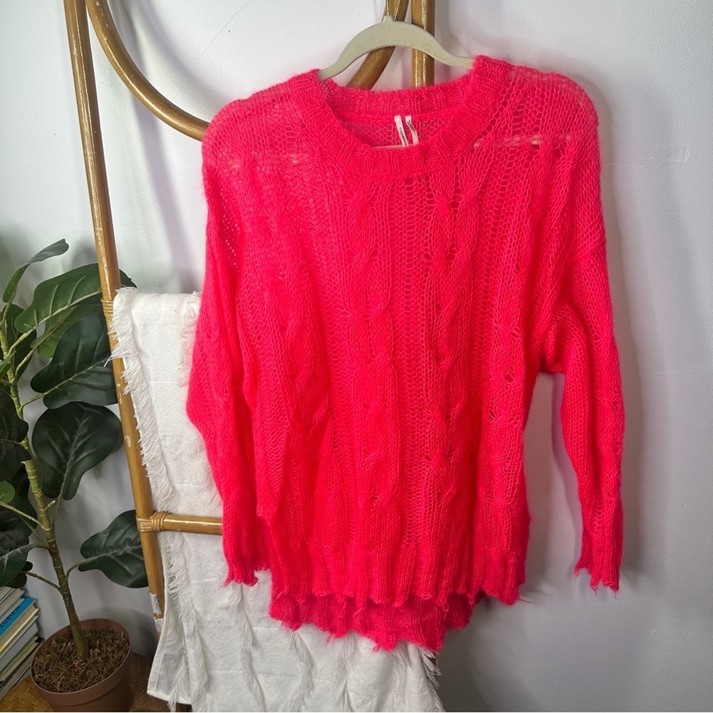 NWOT Anthropologie Hot Pink Distressed Sweater sz S - Picture 5 of 9
